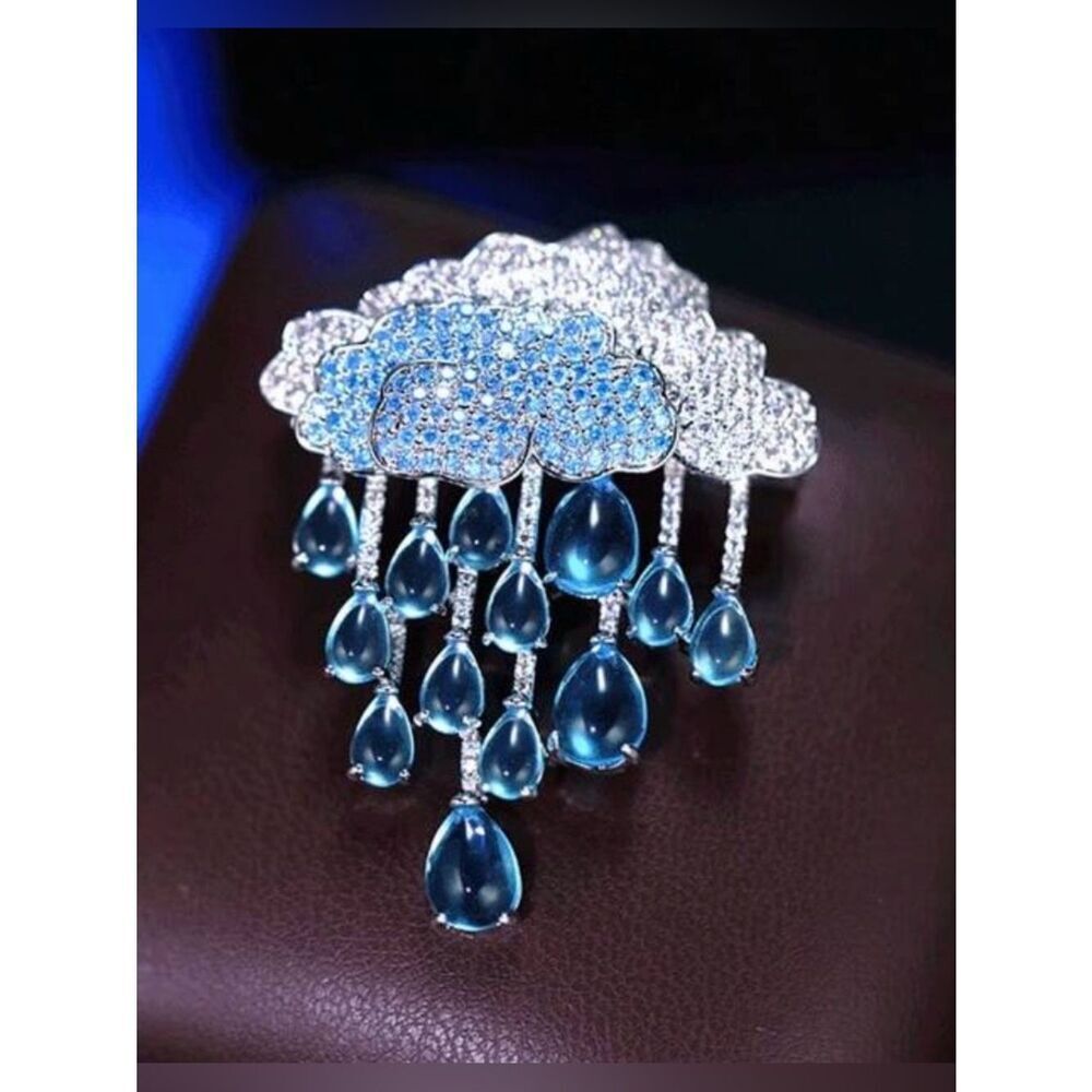 Blue Cloud Rain Drop Brooch M773
